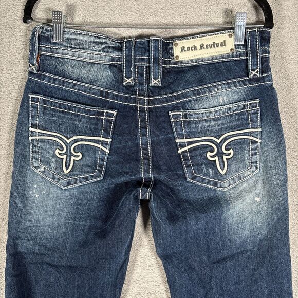 Rock Revival Emilie Boyfriend Jeans Women’s Size 27 Embellished Whiskers Fade - Picture 2 of 14